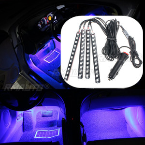 Barre lumineuse LED pour l'intérieur de la voiture, 4 en 1, rétroéclairage, lumière d'ambiance, lumière pour les pieds, allume-cigare, lampe décorative d'ambiance, bleu, bleu glace - Product Image 2