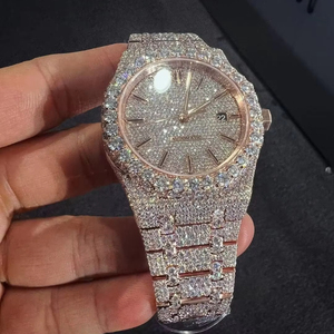 Reloj de Lujo para Hombre con Incrustaciones de Moissanita, Tono Dorado, Completamente Cubierto de Piedras, Automático, Estilo Hip Hop, Analógico - Product Image 5