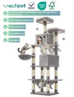 Vente en gros Poteau à griffoir pour chat en peluche gris clair personnalisé cabane pour plusieurs chats tour d'arbre à chat en copropriété avec 2 lits hamac