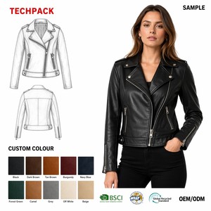 Custom OEM <strong>Burgundy</strong> Belted Biker Structural Belted Hem Epaulette Shaping Seams Asymmetric Zip <strong>Leather</strong> <strong>Jackets</strong> for Women - Product Image 2