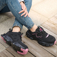 Nouvelles bottes de travail de sécurité personnalisables noires et roses, chaussures de sport et de randonnée avec semelle intermédiaire respirante en mesh, toutes saisons