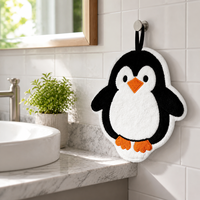 Serviette de toilette en peluche personnalisée en forme de pingouin, vente en gros, serviette de toilette en peluche pingouin personnalisée