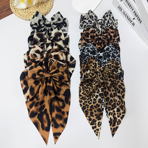 Vintage Leopard Print Big <b>Bow</b> Hair <b>Clip</b> Long Floating Ribbon Spring Barrette Women Temperament Versatile Daily Hair Accessory - Product Image 3