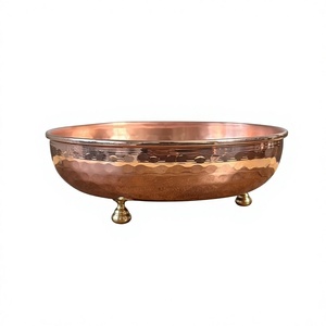 Handmade Copper Bowl With Hammered Finish And Brass <b>Feet</b> Vintage Style For Food Serving Dinnerware Serving Bowls <b>Table</b> Decor Use - Product Image 1