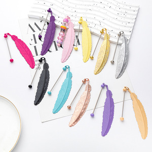 Eco-Friendly Metal Beaded Bookmark with Embossed Leaf & Feather Design Handmade DIY Promotional Gift From China Zhejiang