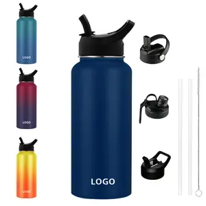 Botella de agua deportiva de boca ancha con aislamiento al vacío de 32oz y 40oz personalizada, botellas de agua de acero inoxidable de doble pared