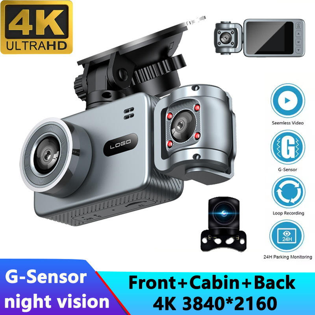 Custom 4k WiFi 3 Recording Dashcam Front and Rear 360 Degree Night Vision Wide Angle Multi-Function Car Camera Featuring S2Q