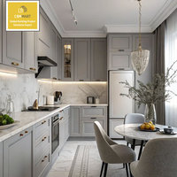 CBMMART 2026 – Fournisseur d'armoires de cuisine modulaires intelligentes sur mesure – Conception moderne en MDF avec comptoir en marbre et robinet à charnière