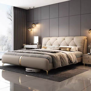 Letto Matrimoniale Moderno di Lusso in Legno, Imbottito, Design Recente, Struttura Letto King Size - Product Image 1