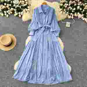 Vestido Midi Casual de Manga Larga con Cintura Imperio para Mujer, Tejido Transpirable y Lavable, con Estampado en Relieve, Estilo Ecológico para Otoño - Product Image 2