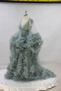 Neue Luxus-Umstandskleider mit Rüschen für Fotoshootings, Stufenröcke, Umstandsmode für Damen, Kleider mit vorderem Schlitz, Wickel-Cape, Bademantel, Nachtwäsche - Product Image 3