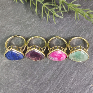 Venta directa de fábrica Anillo de bisel de oro de piedras preciosas naturales Corazón colorido Amatista Lapislázuli Anillos de fluorita verde para joyería de niña - Product Image 6