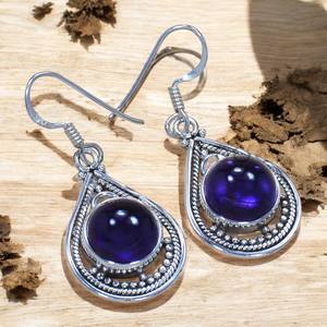 ต่างหูห่วงห้อยเงินสเตอร์ลิง925อเมทิสต์สีม่วงตัดกับหนามเตยธรรมชาติสำหรับงานแต่งงานของผู้หญิง - Product Image 1
