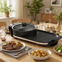 Plaque de cuisson électrique 2-en-1 haute performance avec raclette intégrée, design détachable, contrôle double zone, usage domestique, 1350W