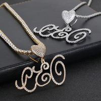 Pendentif personnalisé en forme de cœur serti de diamants CZ, bijoux de luxe NUOYA, pendentif avec nom personnalisé, lettre cursive en diamant