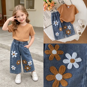 Ensemble mode été 2026 pour filles : Haut court kaki à manches courtes et pantalon en jean imprimé – Nouvelle collection tendance - Product Image 5