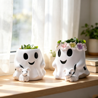 Figurine de chien fantôme mignon en résine polyester, peinte à la main, fait main, pot de fleurs, cadeau d'Halloween, décoration maison et jardin