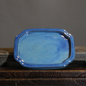 ถาดเซรามิกรูปหกเหลี่ยมเคลือบสีน้ำเงินสำหรับวางบอนไซและต้นไม้ - Product Image 3