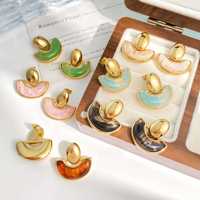 Pendientes de Lujo Color Ámbar de Moda, Acero Inoxidable, Chapado en Oro de 18K, Diseño Único, Resina Colorida, Pendientes de Botón para Mujer, Venta al Por Mayor