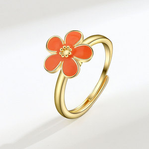 Anillos de flor de esmalte giratorios ajustables minimalistas de joyería de moda, chapados en oro y cobre, joyería antiestrés para mujer - Product Image 6