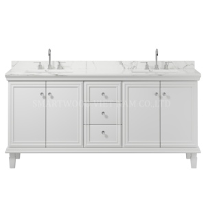 Freestanding ven biển rắn gỗ phòng tắm hiện đại Vanity bồn rửa đôi tủ phòng tắm mềm đóng cửa dovetail Doanh ngăn kéo - Product Image 1
