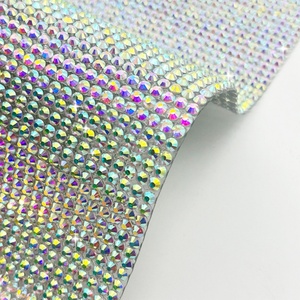 Oleeya 24*40cm Crystal and AB Crystal Rhinestones Trimming Hot Fix Rhinestone Mesh Sheet for Hot Fix Custom Self Adhesive Sheet - Product Image 3