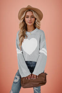 <strong>Valentine</strong> Heart Print Knitted Sweater Women Loose Crew Neck Pullover Y2K Contrast Color Striped Knitwear <strong>Jumper</strong> - Product Image 6