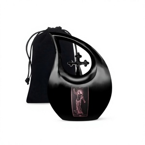 Urne adulte de crémation de Tarot de larme noire mate pour les cendres humaines urne funéraire décorative grande croix avec sac en velours gratuit - Product Image 1