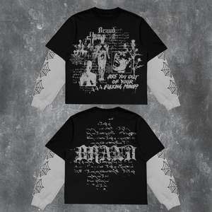 T-shirt pour homme en coton 100% à manches longues surdimensionné à double couche avec strass personnalisés en gros, lavage à l'acide, style hip-hop, 250g - Product Image 3