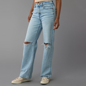 Pantalones vaqueros de Mujer desgastados pierna ancha cintura alta lavado ácido nueva moda al por mayor pantalones vaqueros rasgados talla grande 2XL <span class=keywords><strong>para</strong></span> mujer - Product Image 3