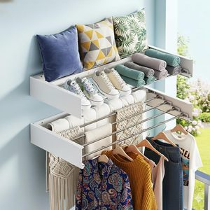 <b>Wall</b> <b>Mounted</b> Foldable <b>Clothes</b> Drying Rack Retractable Laundry Hanger Balcony <b>Clothes</b> <b>Airer</b> - Product Image 2