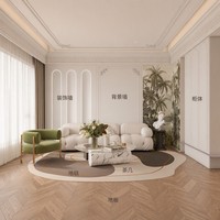 Salle à manger en cristal |   Armoires modulaires en verre cintrées |   Table en marbre blanc |   Pieds en forme d'anneau dorés |   Lustre à étages |   Charnière |