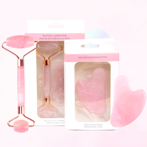 Rouleau de jade de quartz de beauté naturelle, vente en gros, ensemble <span class=keywords><strong>gua</strong></span> <span class=keywords><strong>sha</strong></span>, massage du visage, rouleau de jade - Product Image 1