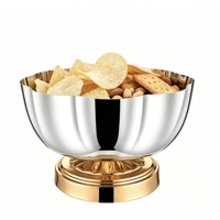 Ensemble de bols décoratifs de luxe faits à la main en acier inoxydable poli miroir, en forme de citrouille, avec bord festonné et base sur piédestal, pour la maison et la salle à manger