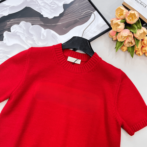 Haut en tricot à manches courtes pour femme, col rond, coupe ajustée, décontracté, basique, tee-shirt, printemps, été, chemisier - Product Image 4