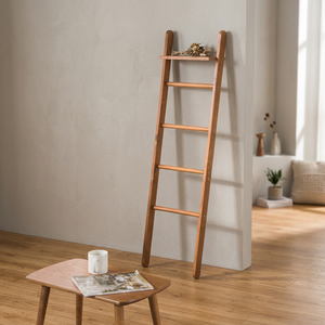 Étagères en bambou à 5 niveaux, fabricant d'étagères en forme d'échelle pour le rangement à domicile avec un design gain de place, matériau naturel - Product Image 2