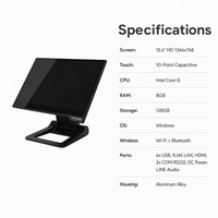 Terminal Punto de Venta Todo en Uno de 15.6 Pulgadas con Pantalla Táctil, Sistema Windows, Directo de Fábrica, para Restaurante, Comercio Minorista y Supermercado