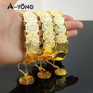 Ban đầu độc đáo 24K mạ vàng Bangles Dubai Arabic thiết kế đồng xu Vòng đeo tay mạ vàng bangles - Product Image 3