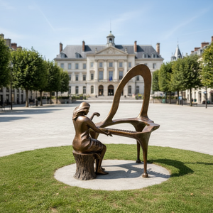 Sculpture de jardin en métal personnalisée, statue de femme en bronze grandeur nature jouant du <span class=keywords><strong>piano</strong></span> - Product Image 3