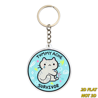 Porte-clés en acrylique « Survivant de maux de ventre » avec chat, design mignon et citation humoristique, anneau métallique durable pour clés, sacs, sacs à dos