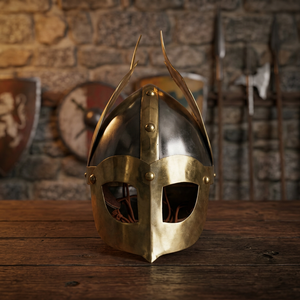 Casco Vikingo con Alas de Latón, Casco de Armadura Normanda de Acero, Casco Vikingo de Armadura de Latón, Casco de Soldadura Metálica, Armadura de Acero Soldada - Product Image 1