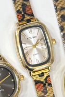Nouvelle montre pour femme, cadran ovale, imprimé léopard, bracelet en alliage, montre-bracelet à quartz tendance, vente en gros