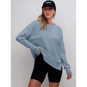Sweat-shirt surdimensionné à col rond pour femme FOXA, manches longues, léger, avec fentes latérales, pull décontracté en mélange de coton respirant - Product Image 2