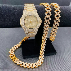 Set di gioielli Hip Hop uomo glassato orologio collane bracciale Miama cubano catena girocollo moda oro lusso orologio uomo regalo all'ingrosso - Product Image 4
