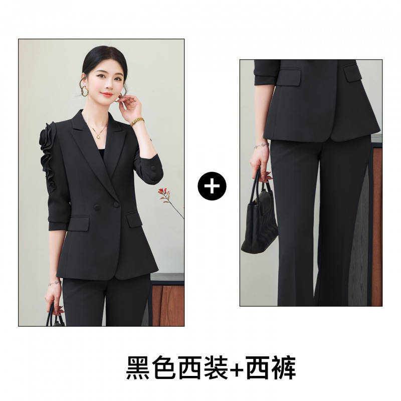 Black suit with slightly flared trousers