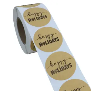 Hybsk Happy Holidays With Black Tree/Dog Paw Sticker 1.5 Inch Round Total 500 Christmas Tags On A Roll