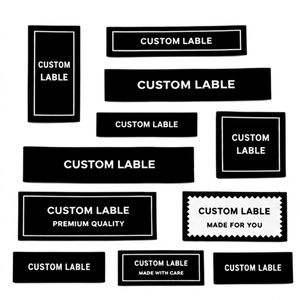 Juego de Parches Tejidos con Etiqueta Personalizada, Texto en Blanco y Negro, Varios Tamaños y Formas para Accesorios de Ropa - Product Image 1