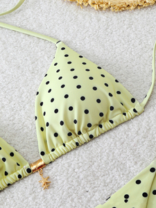 Cute Pink Polka Dot Halter <b>Bikini</b> Set with Gold Starfish Charm Summer Beach Swimwear - Product Image 5