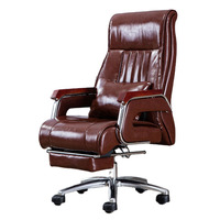 Chaise de bureau de direction en cuir PU marron de luxe, chaise de bureau ergonomique pivotante avec coussin en éponge douce et appui-tête