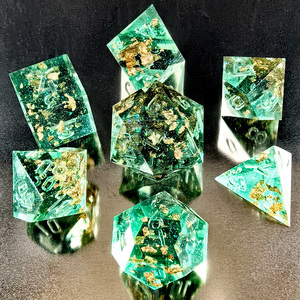 Không Sơn Shimmery Sharp Edge Dnd <span class=keywords><strong>Dice</strong></span> Set Với Lá Vàng, Handmade 7 Mảnh Dao Cạo Lưỡi Đa Diện RPG <span class=keywords><strong>Dice</strong></span> Set - Product Image 2